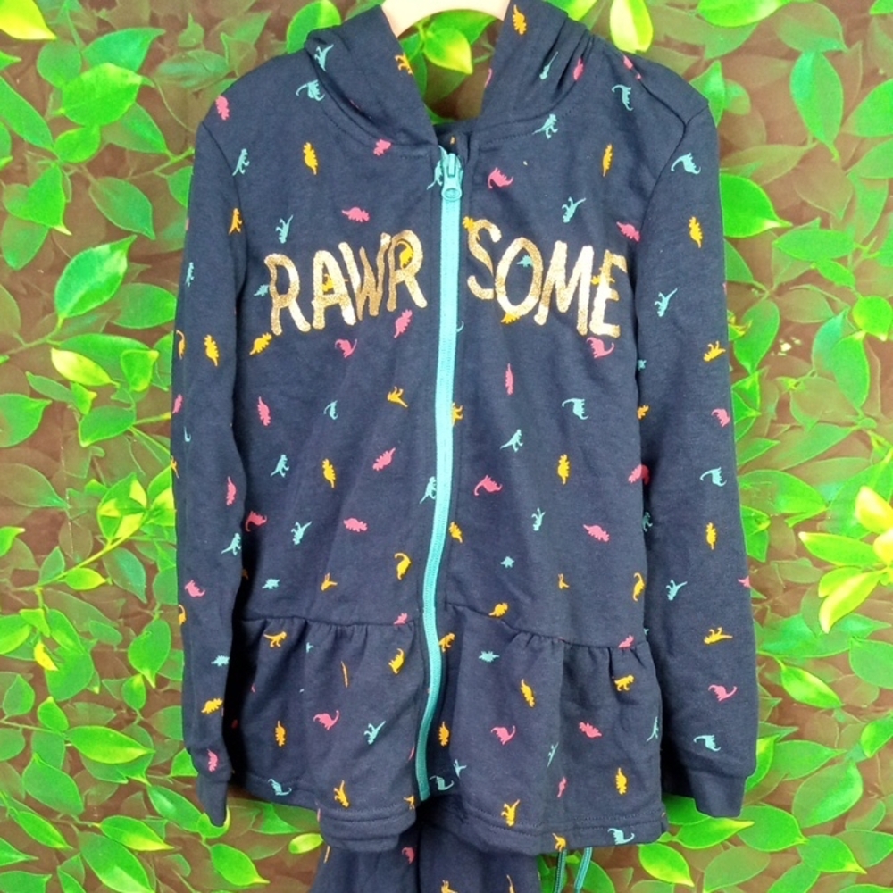 🛝 Lily & Dan Kids Navy "RAWR-SOME" Hooded Zip Top Dino Print